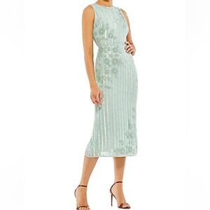 MAC DUGGAL | Sequin sheath midi dress in Seafoam green | size 10-12